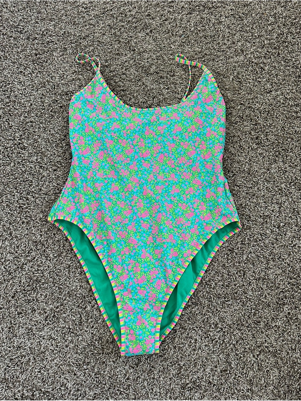 Target Green Floral One-Piece Swimsuit with Pink Accents